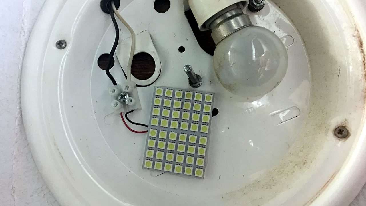 12v incandescent bulb holder removed and 12v LED panel installed caravan Featured Image