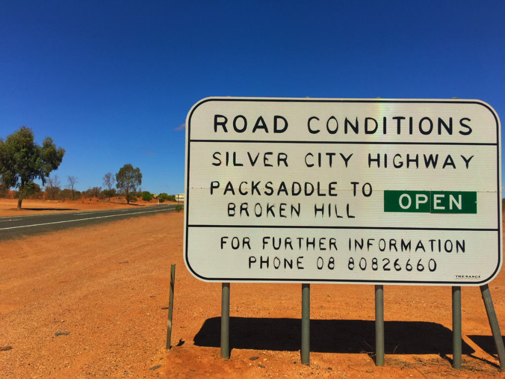 Packsaddle To Broken Hill Road Conditions Sign