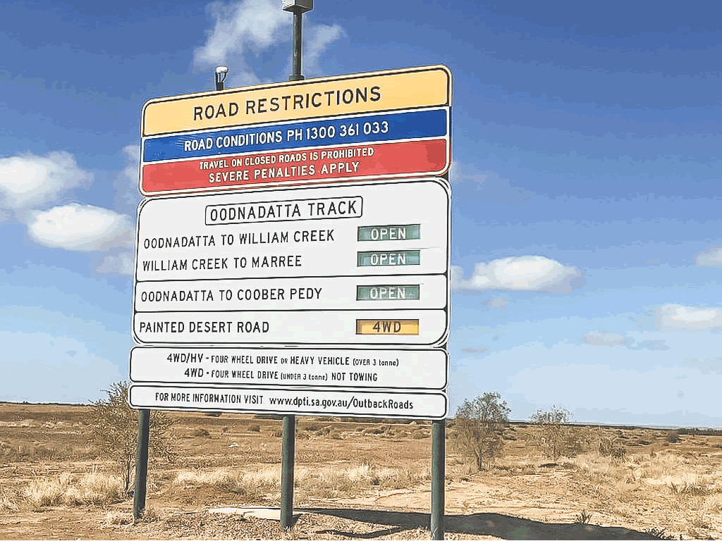 Oodnadatta Track Road Restrictions Sign