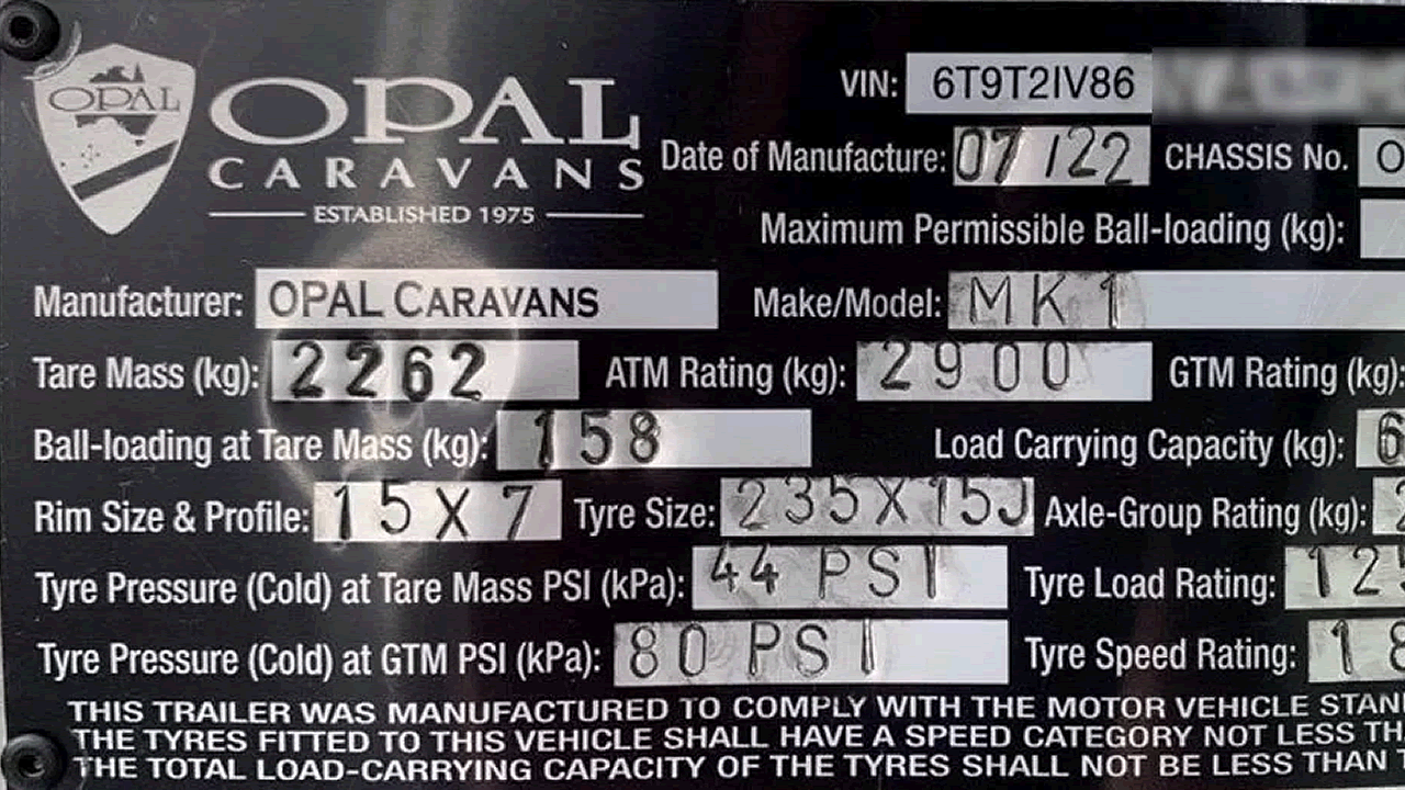 Sample Caravan Compliance Plate
