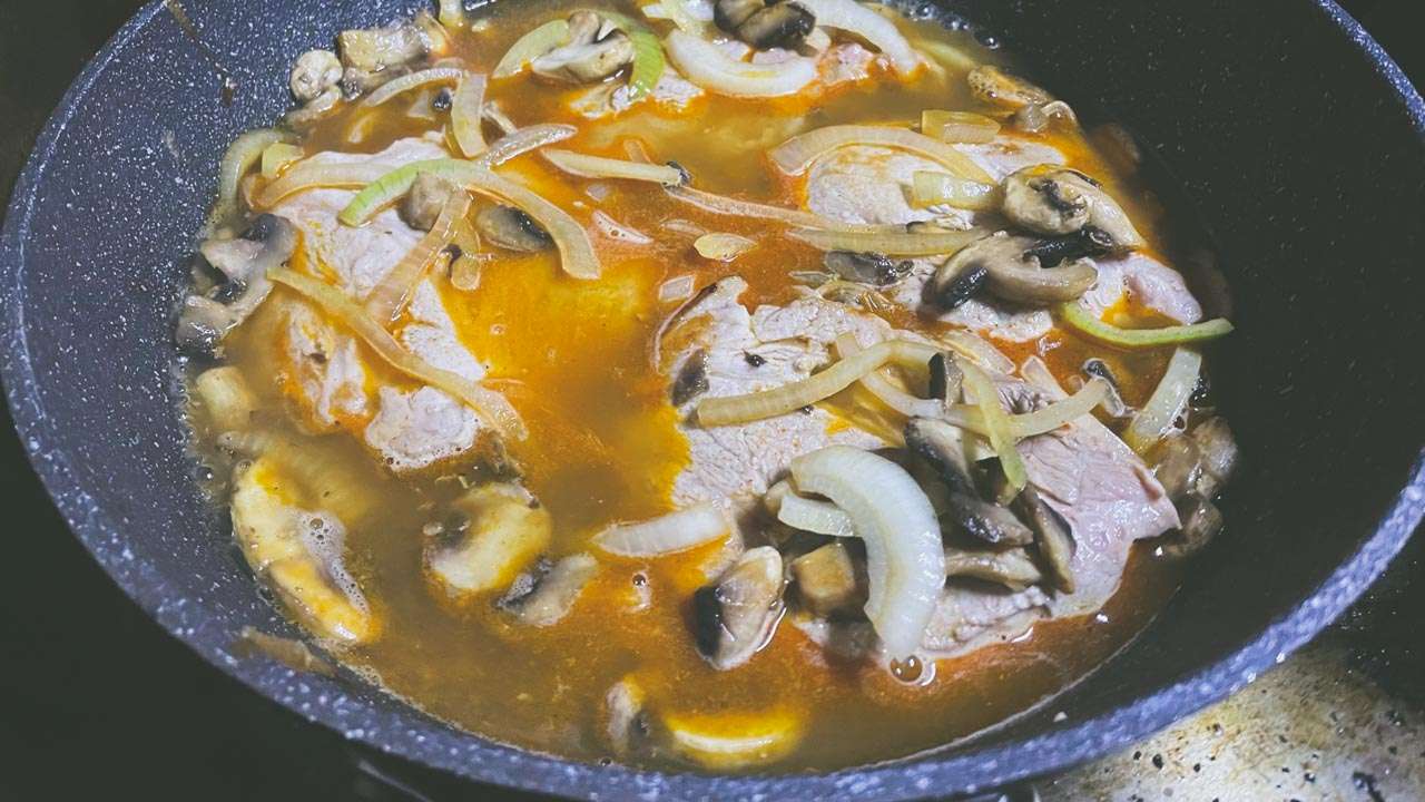 Camping Pork Chops And Gravy Simmering