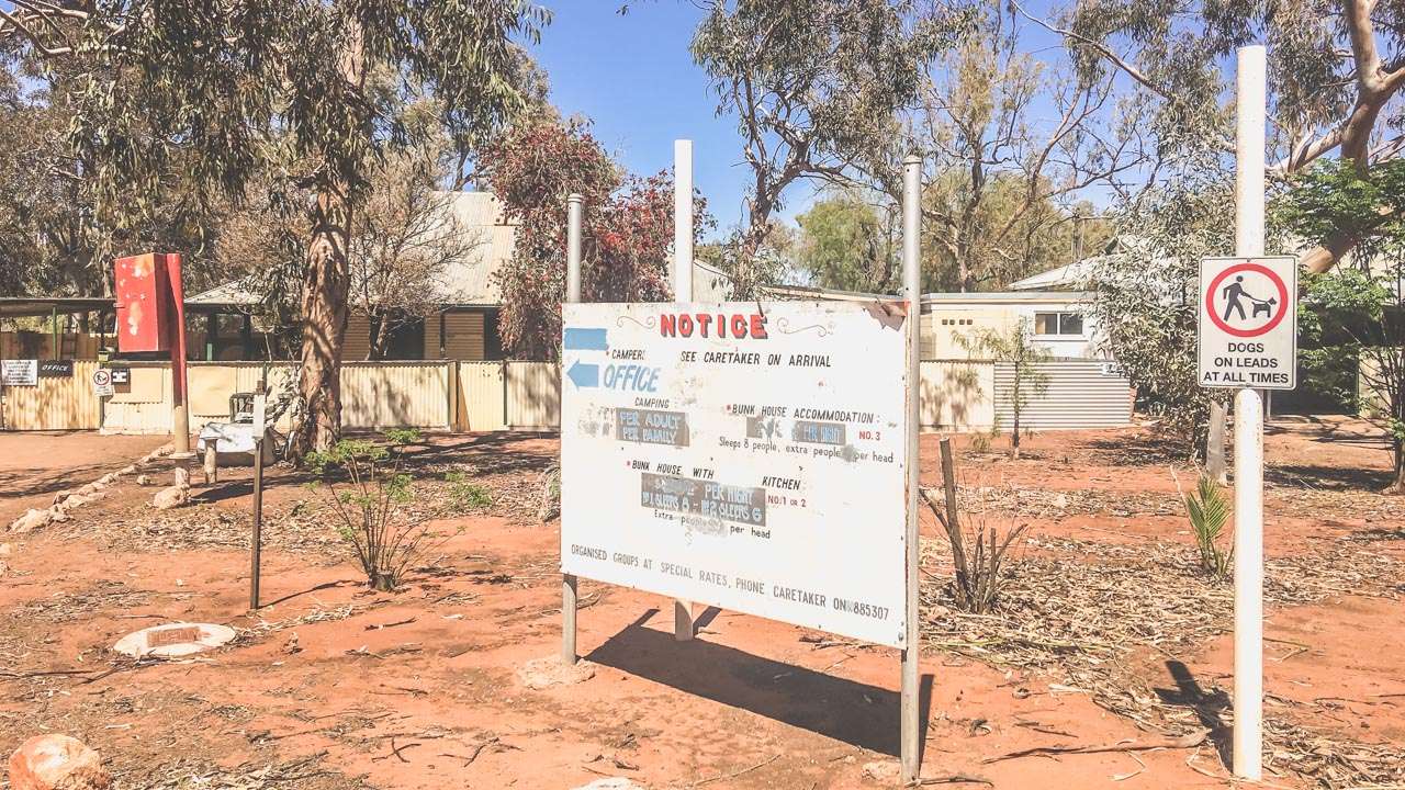Welcome Sign To Front Office Silverton Caravan Park Camping
