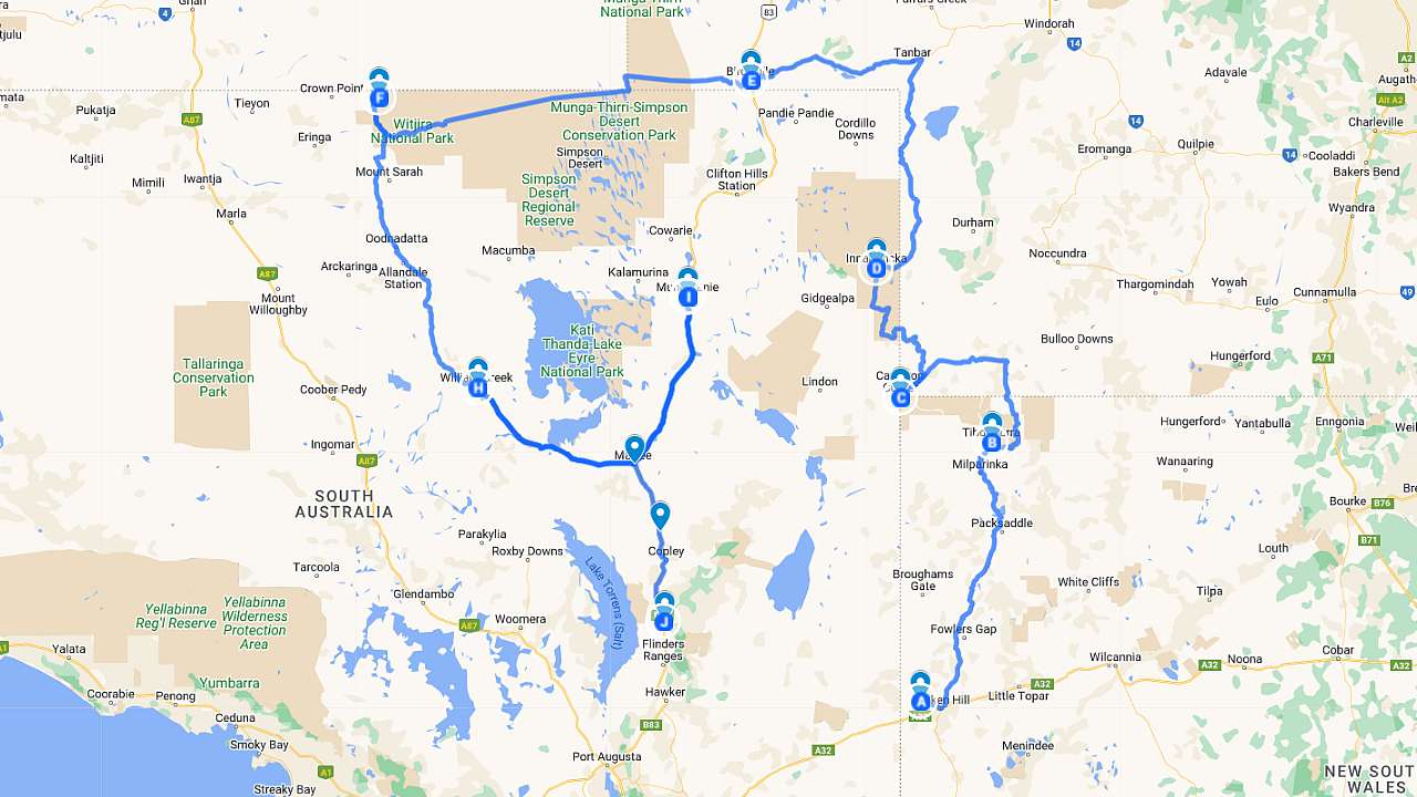 Outback Pub Crawl Map Itinerary