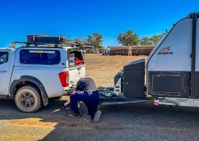 Airing Tyres Back Up At Marla After Completing The Oodnadatta Track
