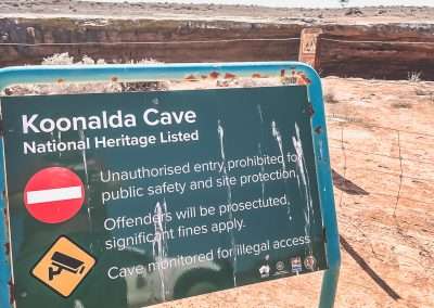 Koonalda Caves Warning Information Board
