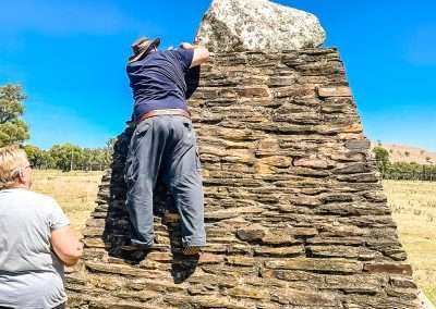 Climbing To The Top Of A memorial Cairn While Geocaching Around Gundagai Found It!