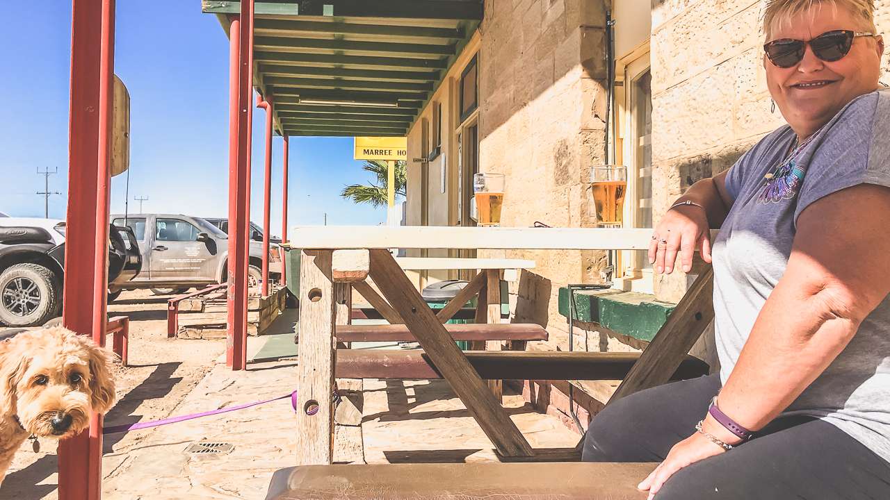 Amanda Having A beer At The Marree Hotel