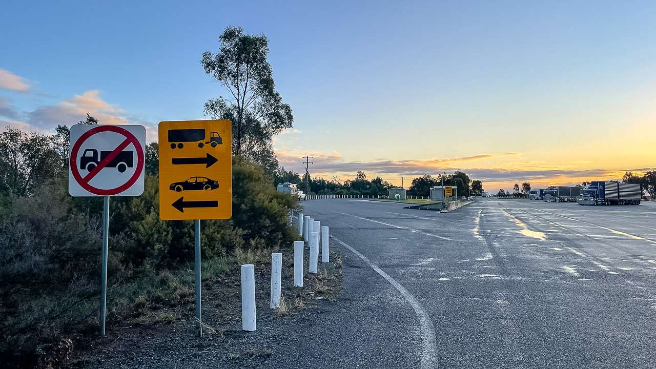 Trucks To The Right Cars And Caravans To The Left Firetail Rest Area