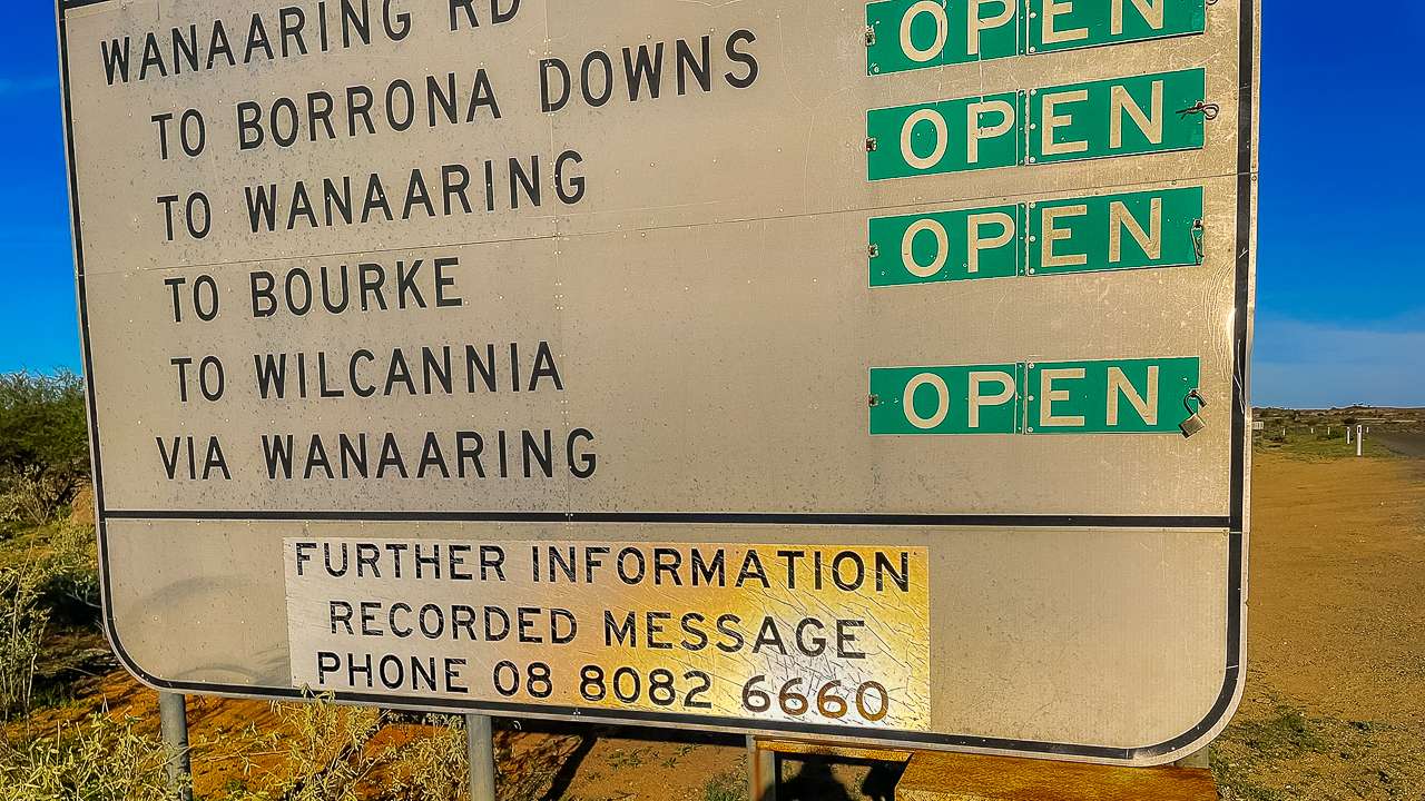 Wanaaring Road Cut Line Road Conditions Sign