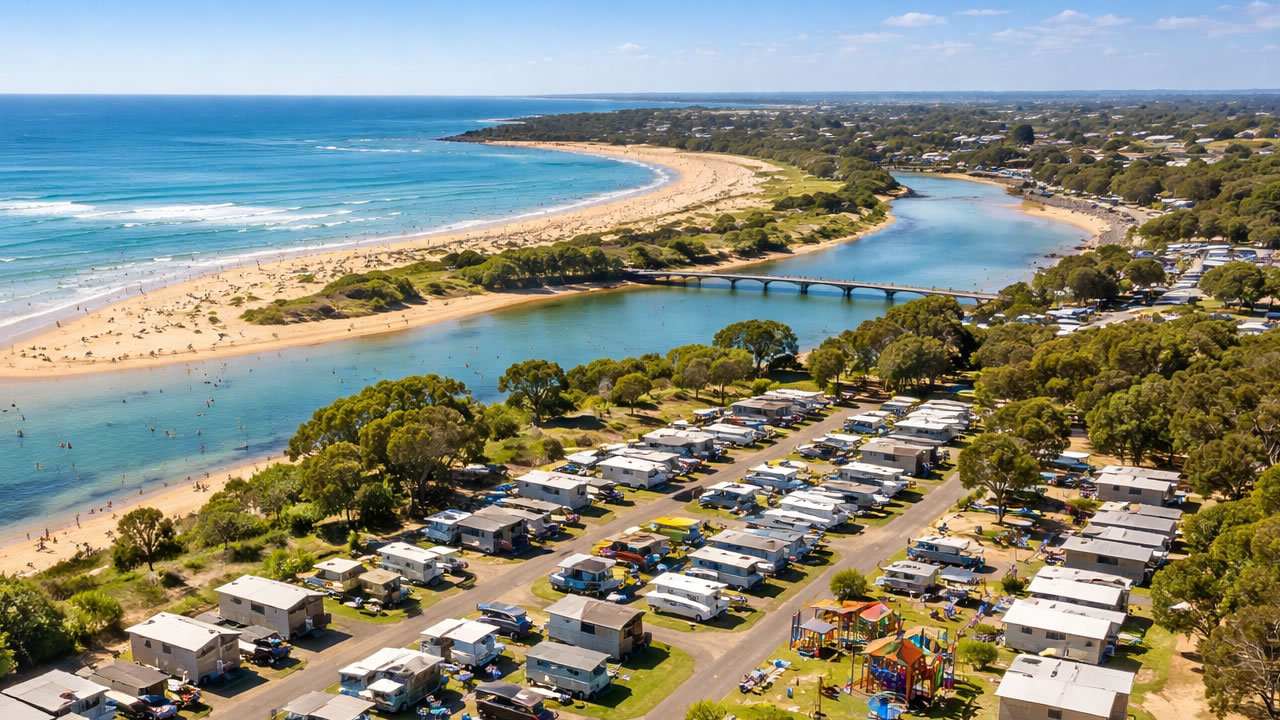 Aerial View Of Barwon Heads Caravan Park